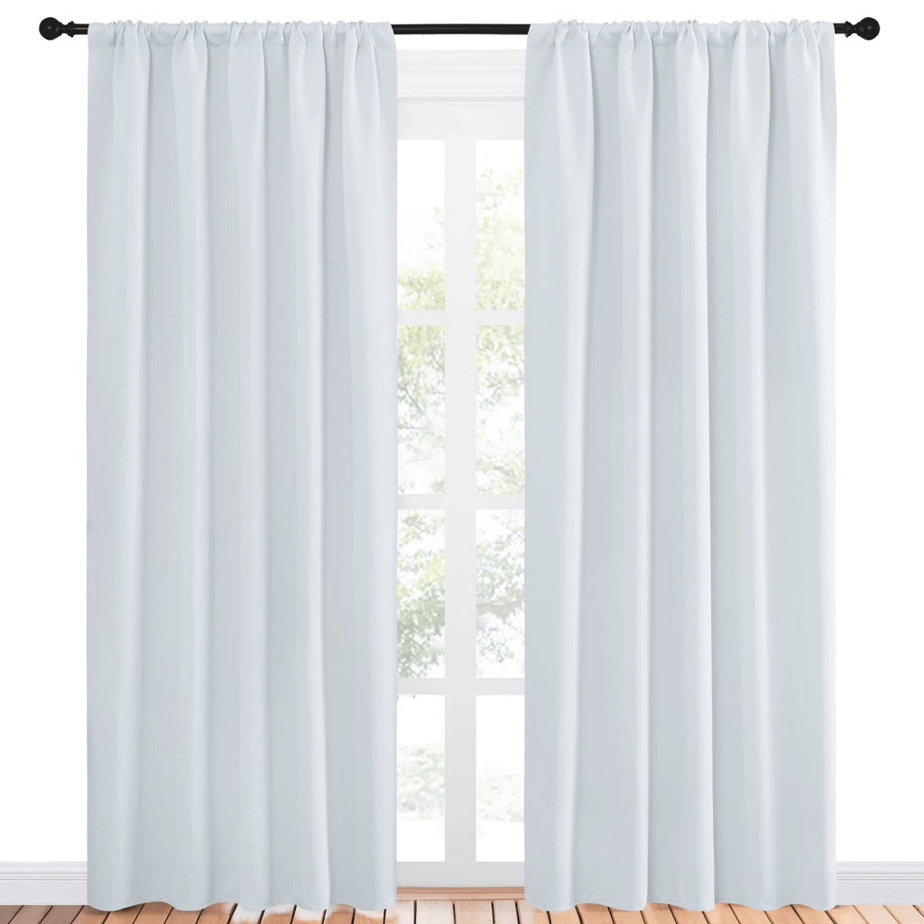 NICETOWN Greyish White Bedroom Curtain Panels - Multi-Function Noise Reducing Performance Window Treatment Thermal Insulated Rod Pocket Room Darkening Drapes for Nursery (2 Panels, 52 by 84)