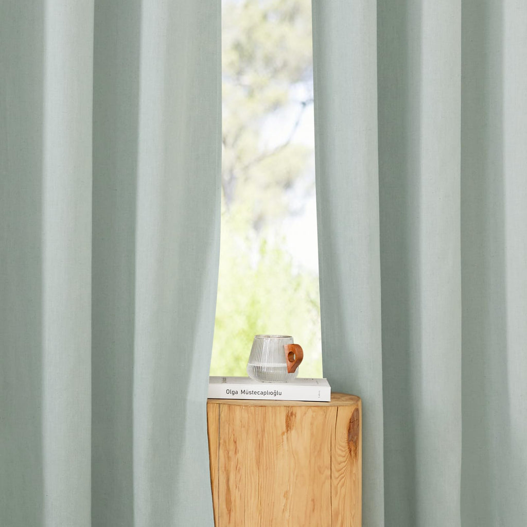NICETOWN Linen Flax Semi Sheer Curtains 92" Length, Grommet Window Treatments Privacy Added with Light Penetration Vertical Drapes for Loft/Home Office, Sage Green, W55 x L92, 2 Panels