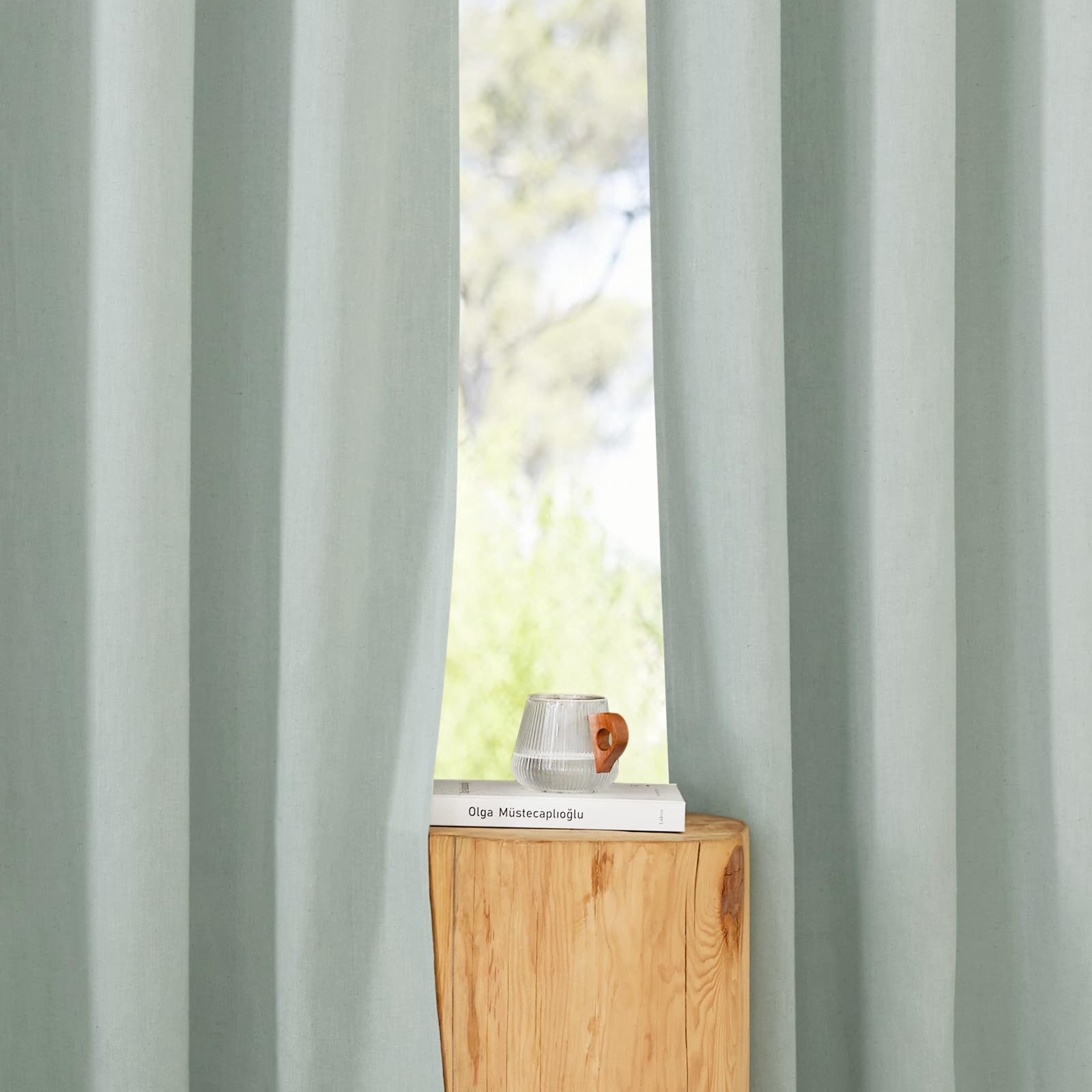NICETOWN Linen Flax Semi Sheer Curtains 92" Length, Grommet Window Treatments Privacy Added with Light Penetration Vertical Drapes for Loft/Home Office, Sage Green, W55 x L92, 2 Panels