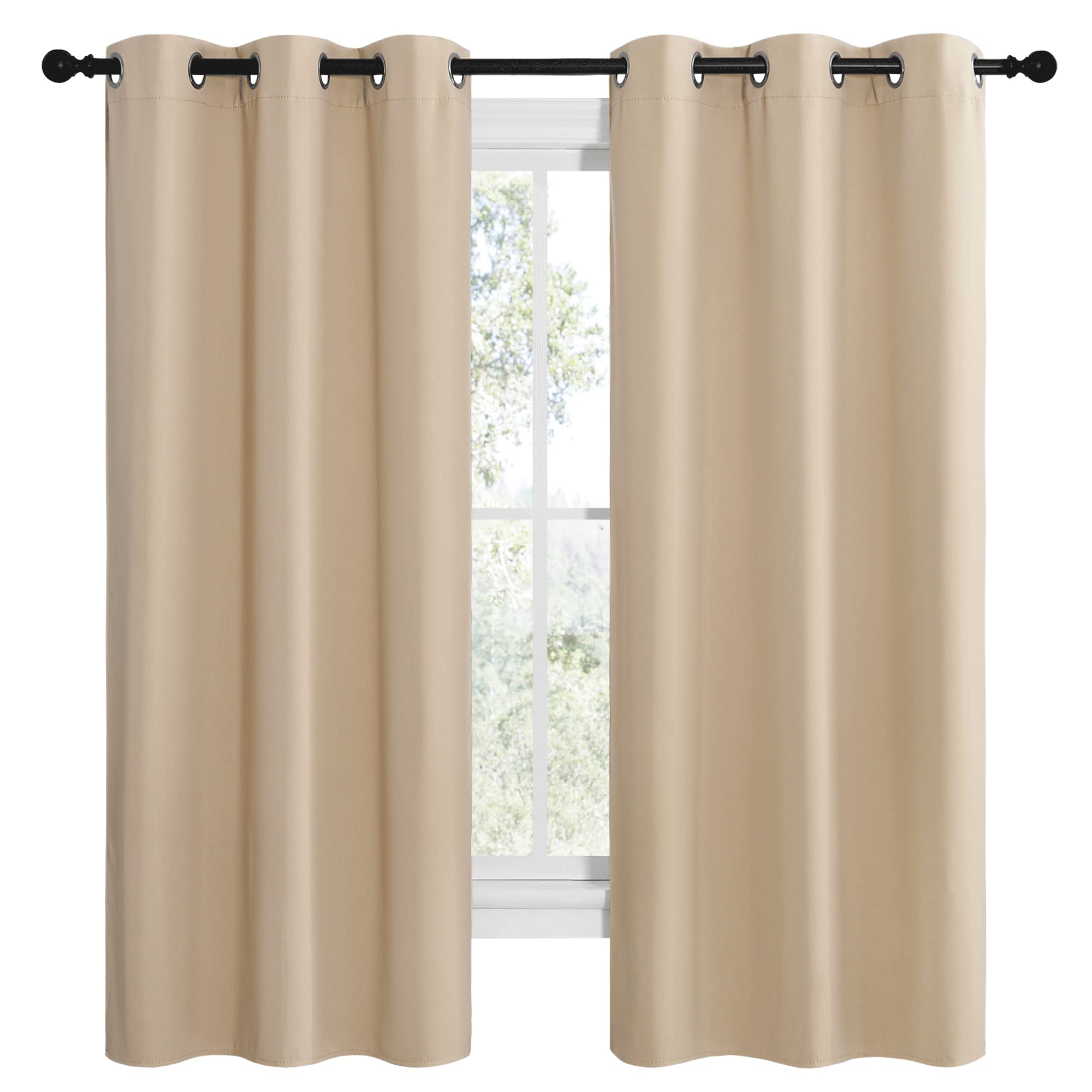 NICETOWN Room Darkening Curtain Panels for Cafe, Thermal Insulated Grommet Room Darkening Draperies/Drapes for Window (Biscotti Beige, 2 Panels, W42 x L68 -inch)