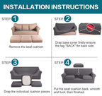 Turquoize 4 Piece Sofa Covers for 3 Cushion Couch Sofa Slipcover Soft Couch Cover for Dogs Washable Furniture Cover with 3 Individual Large Cushion Covers Feature Fabric (Large Sofa, Charcoal Gray)