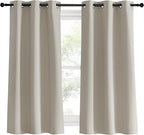 NICETOWN Kitchen Curtains, Short Curtains for Bedroom Windows, Natural, 34" W by 60" L, 1 Pair, Thermal Insulated Room Darkening Curtain Panels for Girls Room, Cafe