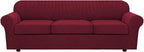 H.VERSAILTEX 4 Piece Stretch Sofa Covers for 3 Cushion Couch Covers for Living Room Furniture Slipcovers (Base Cover Plus 3 Seat Cushion Covers) Thicker Jacquard Fabric (Large Sofa, Burgundy)