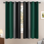 Yakamok Blackout Ombre Dark Green and Black Curtains-Gradient Room Darkening Curtain, Grommet Thermal Insulated Light Blocking Window Drapes Curtain for Living Room Bedroom,52 x 63 Inch,2 Panels
