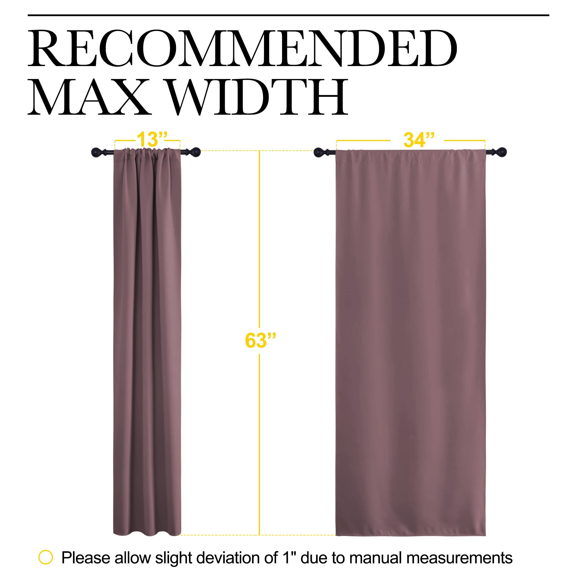 NICETOWN Bedroom Curtains for Kids Room, Window Treatment Thermal Insulated Solid Room Darkening Drape Panels for Girls Room (Dry Rose, Set of 2, 34 inches Width by 63 inches Length)