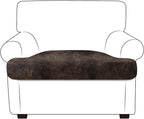 Leather Look Couch Cushion Covers Sofa Seat Slipcovers Sets Couches Furniture Protector for Sectional Armchair Loveseat Pets Kids Stretch Spandex Fabric (1 T-Cushion Armchair, Brown)