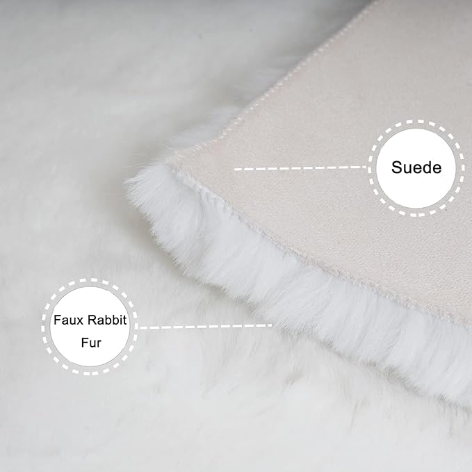 Ghouse White 8x10 Area Rug Fluffy Faux Rabbit Fur Rug White Plush Shag Rug for Living Room Bedroom, Playing Room, Nursery Room