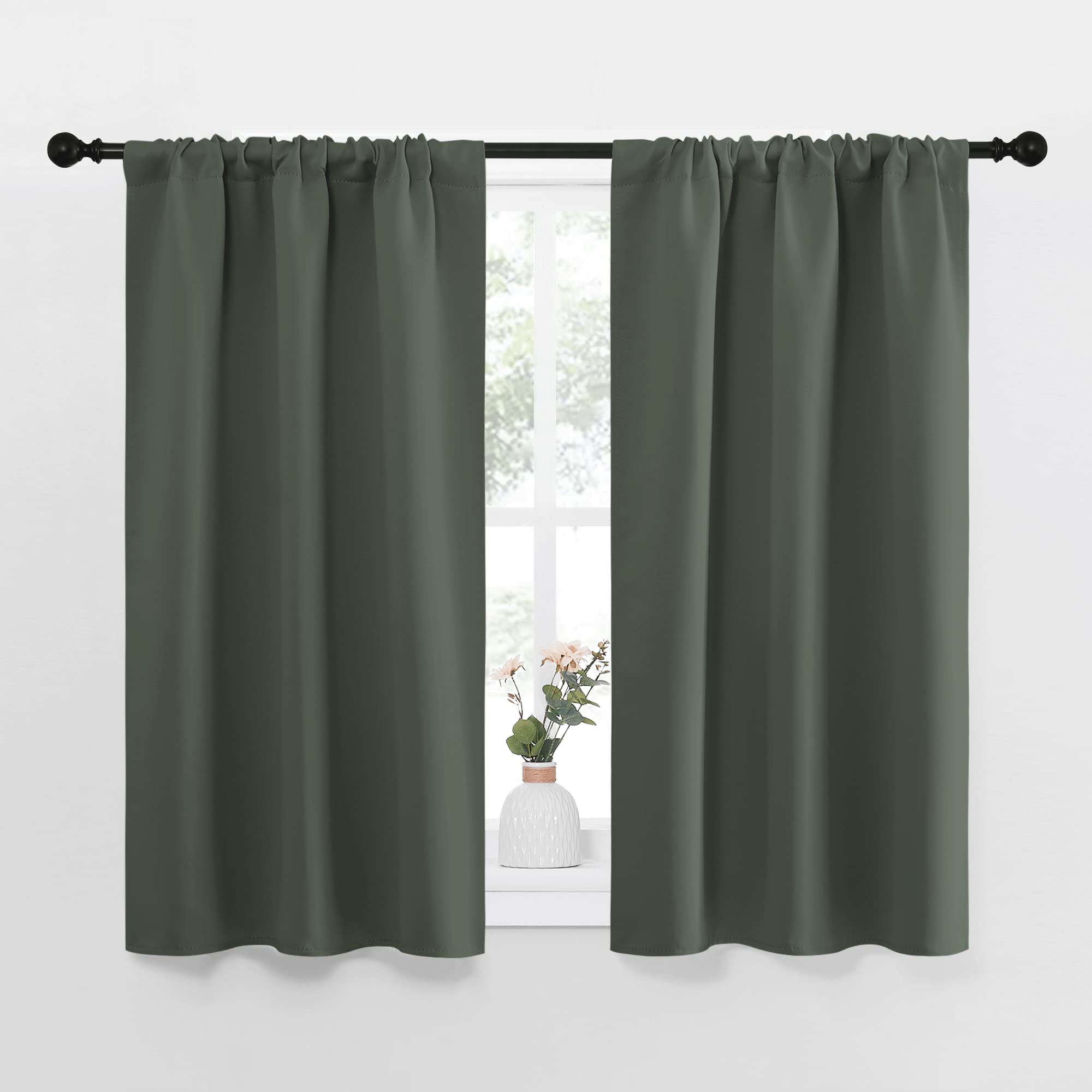 NICETOWN Bedroom Curtains Blackout Draperies - All Season Thermal Insulated Solid Rod Pocket Top Blackout Curtains/Drapes for Kid's Room (Dark Mallard, 1 Pair, 34 x 40 Inch)