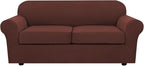 H.VERSAILTEX 3 Piece Stretch Sofa Covers for 2 Cushion Sofa Couch Covers for Living Room Sofa (Base Cover Plus 2 Seat Cushion Covers) Thicker Jacquard Fabric (Large Sofa, Burnt Brick)