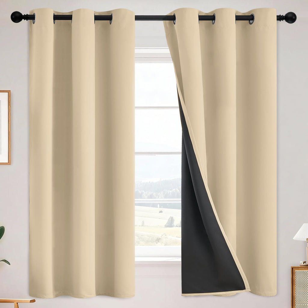SimpleHome Beige 100% Blackout Curtains Room Darkening Living Room 63 Inch
