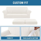 H.VERSAILTEX 3 Piece Stretch Sofa Covers for 2 Cushion Sofa Couch Covers for Living Room Sofa (Base Cover Plus 2 Seat Cushion Covers) Thicker Jacquard Fabric (Large Sofa, Porcelain White)