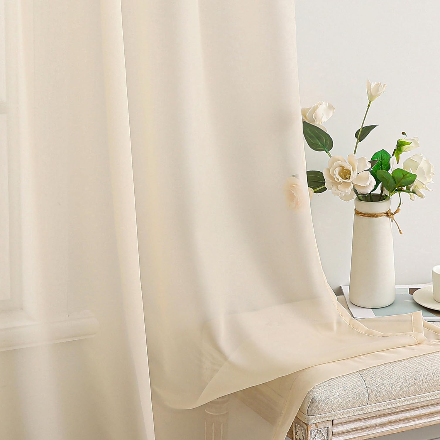 MIULEE 2 Panels Sheer Curtains for Living Room 54 X 108 Inches Cream