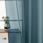 Ebesto Small Sheer Curtains Tier 24 Inches Length 2 Pieces, Light Filtering Cafe Curtains for Living Room Bathroom, Modern Window Treatments Dual Rod Pocket Panels, Dusty Blue, 2X42Wx24L Inches