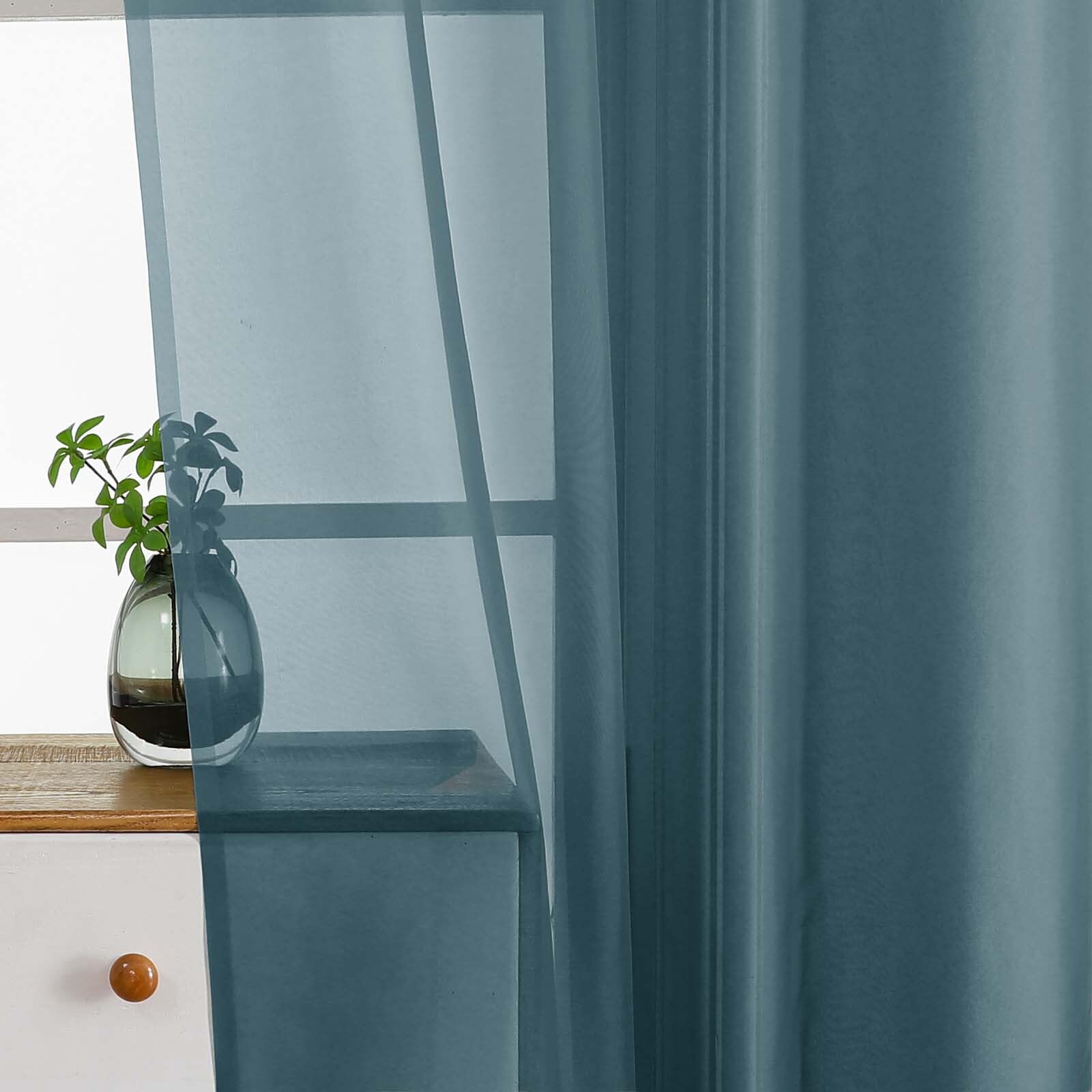 Ebesto Small Sheer Curtains Tier 24 Inches Length 2 Pieces, Light Filtering Cafe Curtains for Living Room Bathroom, Modern Window Treatments Dual Rod Pocket Panels, Dusty Blue, 2X42Wx24L Inches