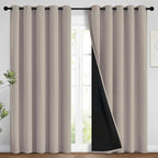 Yakamok 100% Blackout Curtains 84 Inches Long, 2 Thick Layers Heat and Full Light Blocking Soft Thermal Insulated Drapes for Bedroom(62" Wide Each Panel, Natural, 2 Panels)