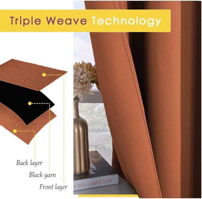 NICETOWN Burnt Orange Modern Blackout Curtains for Small Window, Thermal Insulated and Privacy Room Darkening Drape Panels for Boy's Guest Room Door Short Window (2 Panels, W42 x L45 -Inch)