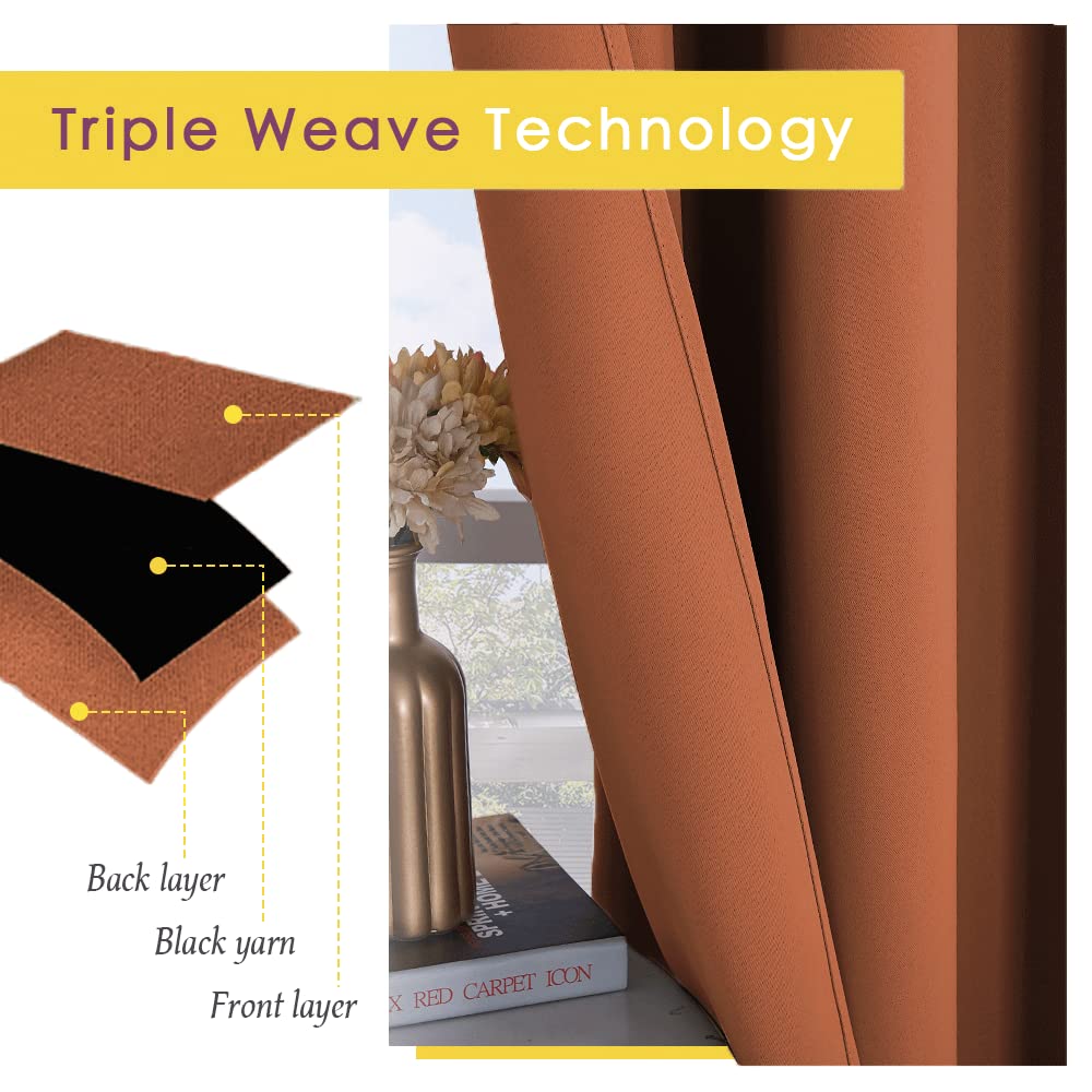 NICETOWN Blackout Curtain Panels for Girls Room, Burnt Orange, 1 Pair, 34 x 60 Inch, Nursery Essential Thermal Insulated Solid Grommet Top Blackout Drapes