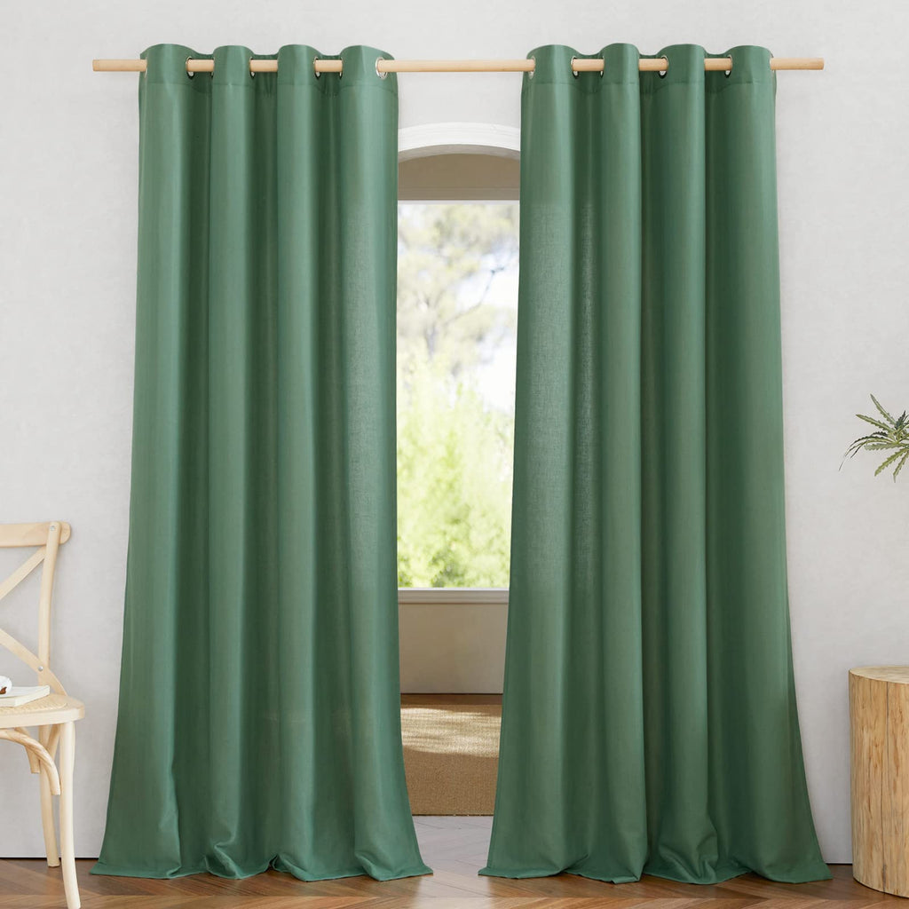 NICETOWN Thick Linen Olive Green Curtains & Drapes, Grommet Linen Blend Privacy with Light Filtering Window Treatments for Bedroom/Living Room, W55 x L90, Olive Green, 1 Pair