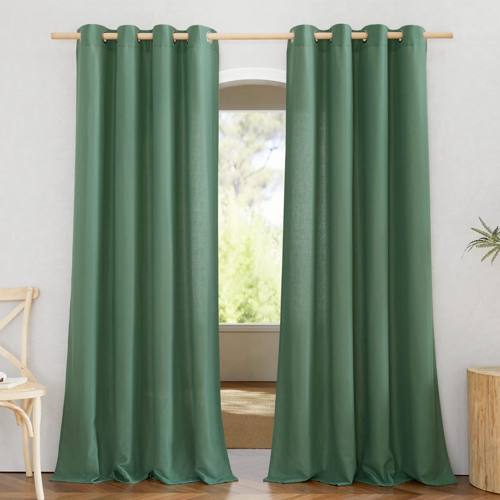 NICETOWN Thick Linen Olive Green Curtains & Drapes, Grommet Linen Blend Privacy with Light Filtering Window Treatments for Bedroom/Living Room, W55 x L90, Olive Green, 1 Pair