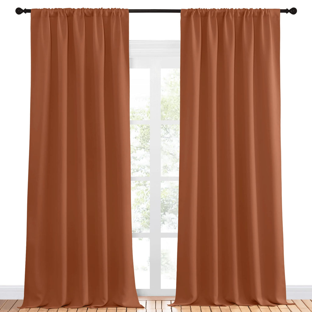 NICETOWN Blackout Curtains and Drapes - Thermal Insulated Solid Rod Pocket Blackout Draperies/Panels (Burnt Orange, 1 Pair, 52 by 95 inches)