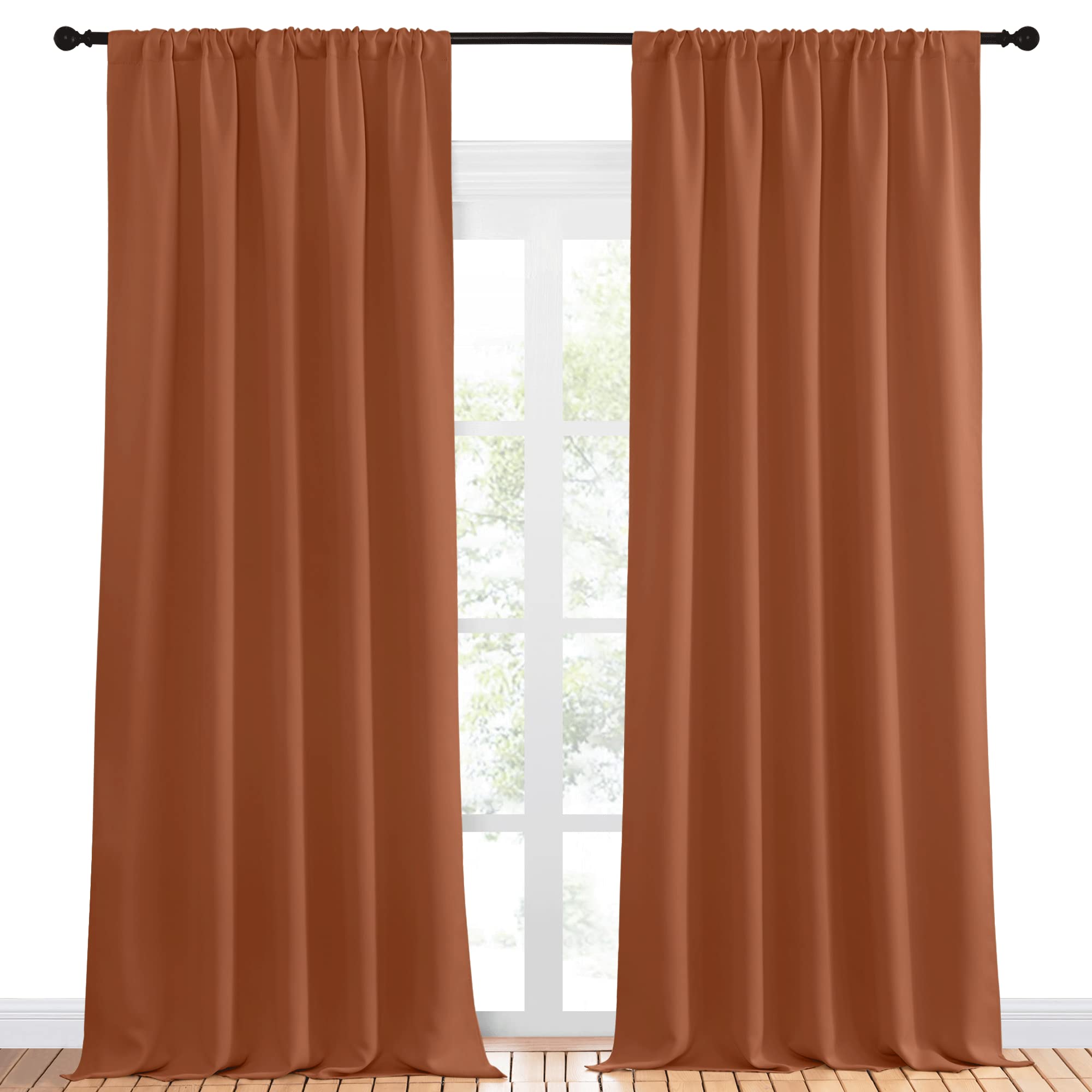 NICETOWN Blackout Curtains and Drapes - Thermal Insulated Solid Rod Pocket Blackout Draperies/Panels (Burnt Orange, 1 Pair, 52 by 95 inches)