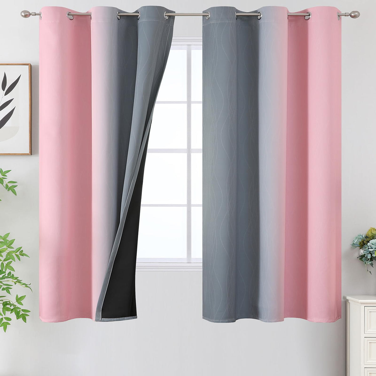 Yellow and Grey Ombre Blackout Curtains for Living Room 42Wx63L Inch Length