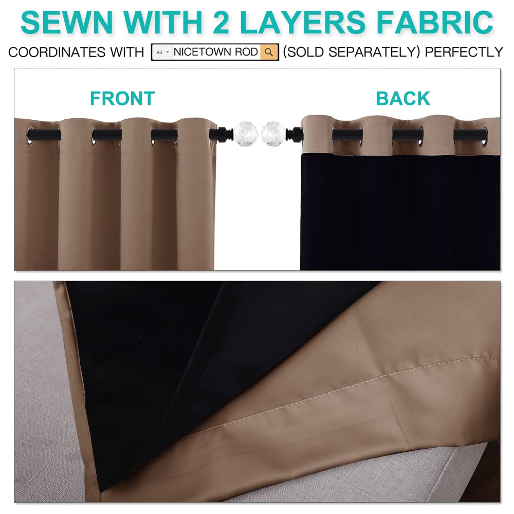 NICETOWN 100% Blackout Curtains Thermal, Noise Cancellation and Privacy Truly Blackout Curtains for Patio Door, Black Lined Blackout Drapes with Grommet Top, Cappuccino, 1 Pair, W42 x L84