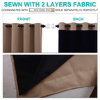 NICETOWN 100% Blackout Curtains Thermal, Noise Cancellation and Privacy Truly Blackout Curtains for Patio Door, Black Lined Blackout Drapes with Grommet Top, Cappuccino, 1 Pair, W42 x L84
