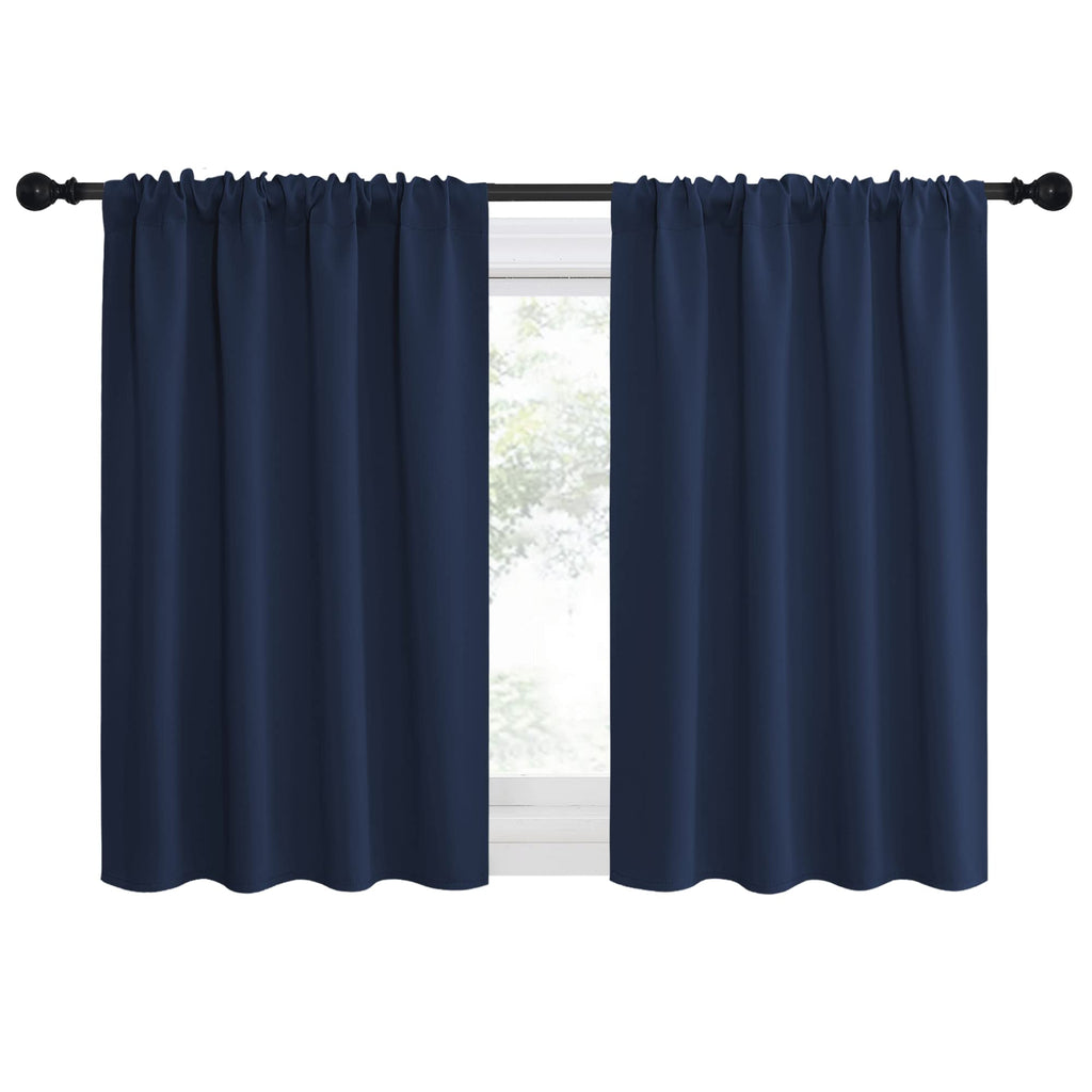 NICETOWN RV Blackout Curtains for Camper Windows, Kitchen Curtains, Short Blackout Curtains & Drapes, Thermal Insulated Rod Pocket Window Treatment Draperies for Nursery (Navy, 34" x 30", Set of 2)