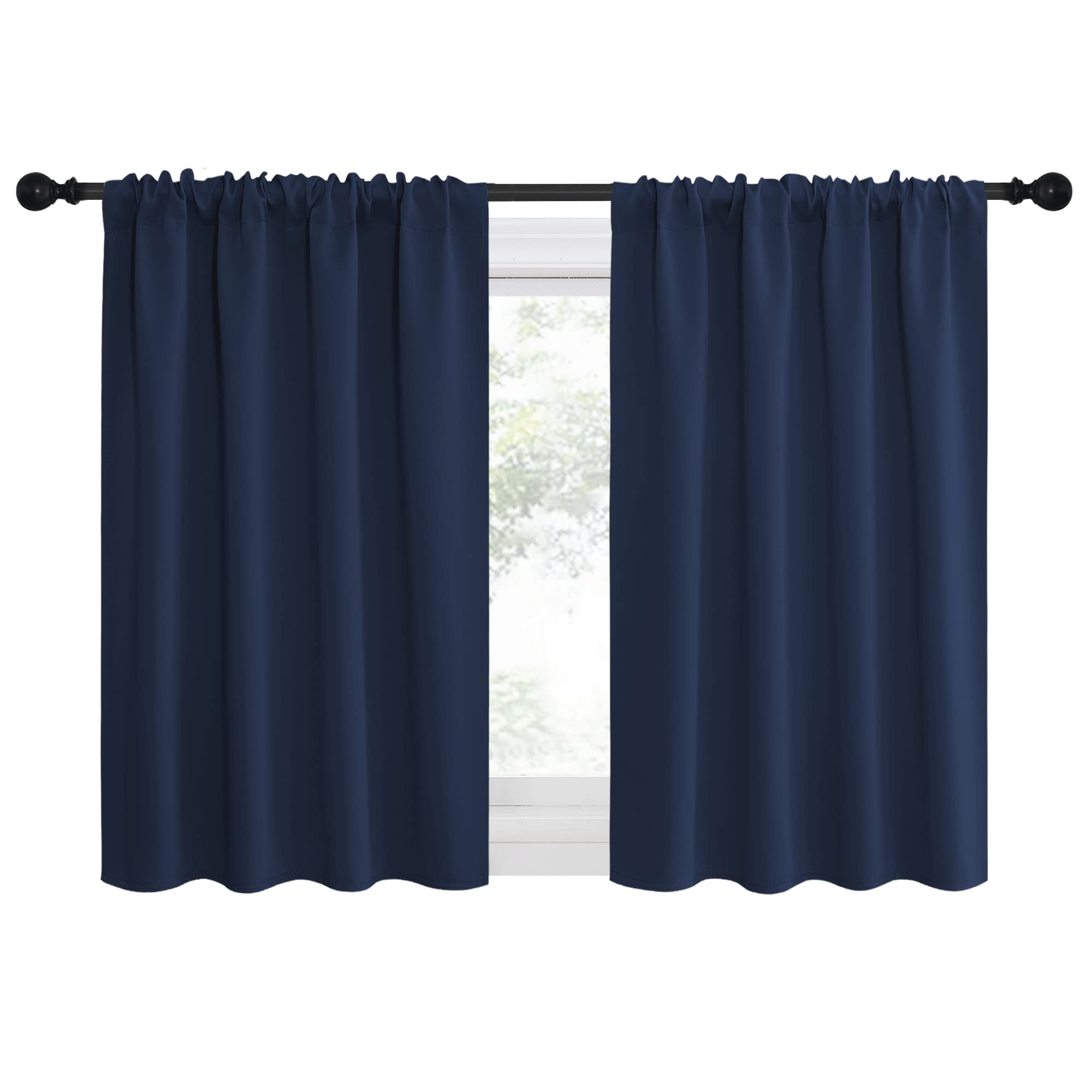 NICETOWN RV Blackout Curtains for Camper Windows, Kitchen Curtains, Short Blackout Drapes, Thermal Insulated Rod Pocket Window Treatment Draperies for Nursery (Navy, 42" x 36", Set of 2)