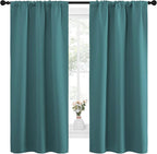 NICETOWN Bedroom Curtains, Three Pass Microfiber Noise Reducing Thermal Insulated Solid Rod Pocket Blackout Window Curtains for Kids Room (Sea Teal, 2 Panels, 34-inch x 63-inch)