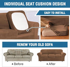 H.VERSAILTEX Velvet 4 Piece High Stretch Sofa Slipcover Cover Furniture Protector Form Fit Luxury Thick Velvet Extra Large Sofa Cover for 3 Cushion Couch Width Up to 105 Inch (XL Sofa, Caramel)
