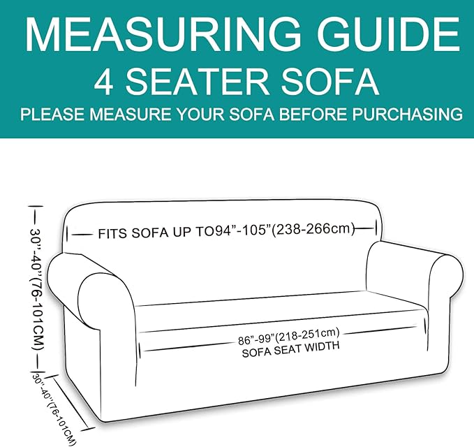 U-NICE HOME 4 Seater Stretch Couch Cover for 3 Cushion Sofa, Sand