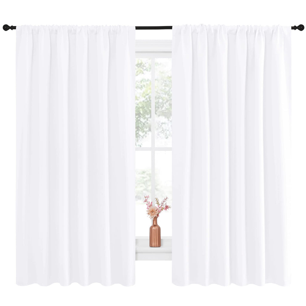 NICETOWN White Curtains, 50% Light Blocking Curtain Panels for Bedroom, Home Decoration Easy-Care Solid Rod Pocket Draperies/Drapes, Window Covering for Kitchen (2 Panels, 70 by 63, White)