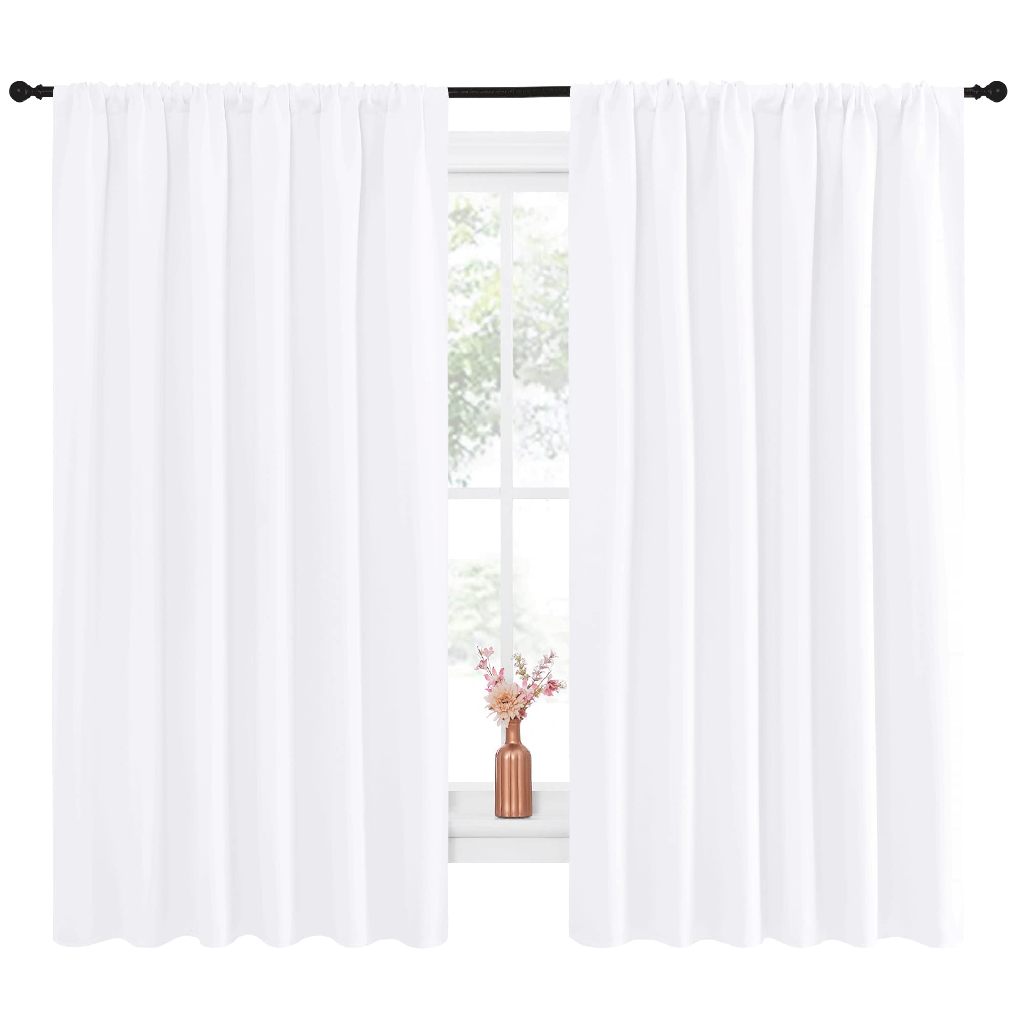 NICETOWN White Curtains, 50% Light Blocking Curtain Panels for Bedroom, Home Decoration Easy-Care Solid Rod Pocket Draperies/Drapes, Window Covering for Kitchen (2 Panels, 70 by 63, White)