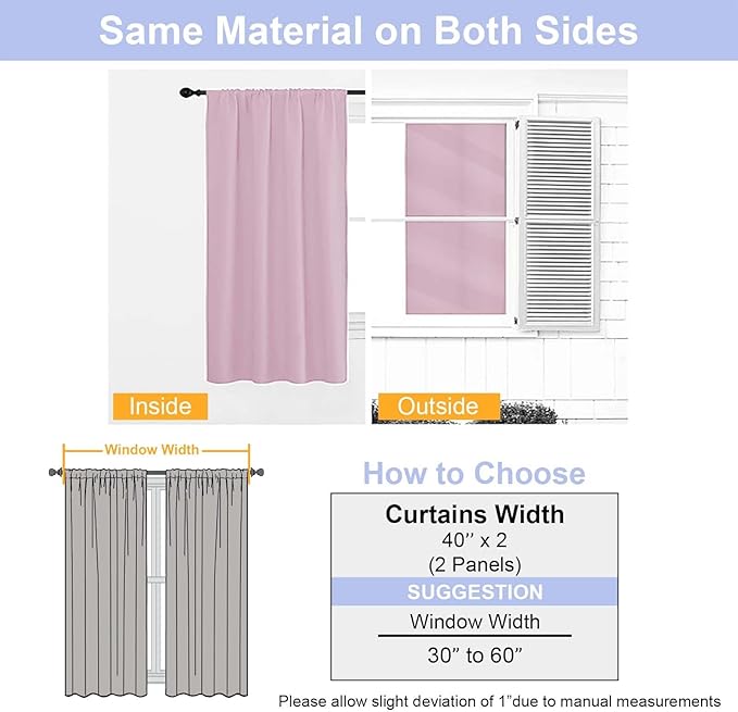 Simplebrand Ava Pink Blackout Curtains for Bedroom 72 Inch Length 2 Panels Set, Privacy Thermal Insulated Rod Pocket Door Window Curtains for Patio French Front Door, W40 x L72 Inch