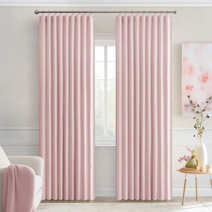 MIULEE Light Pink Back Tab Blackout Curtains 52x84 Inch Length 2 Panels Set