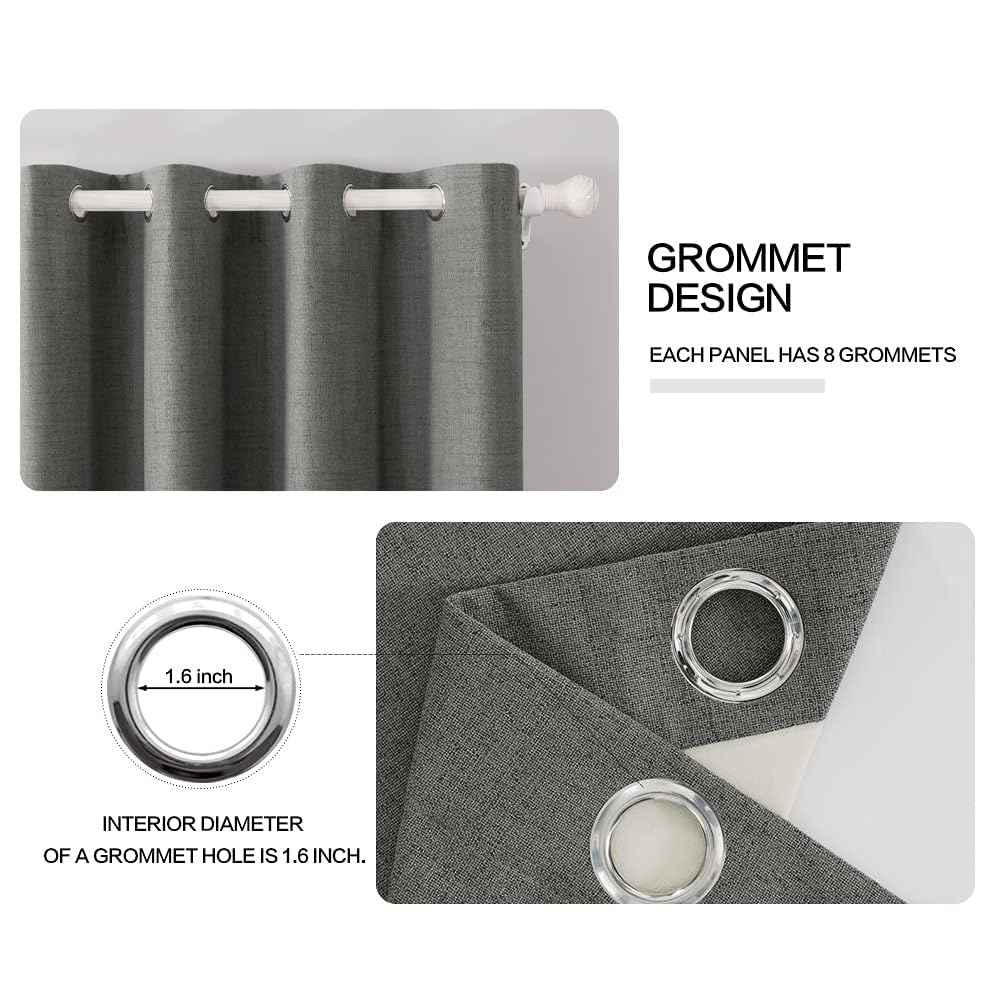 MIULEE 100% Blackout Linen Curtains for Bedroom 52x120 Inches Dark Grey