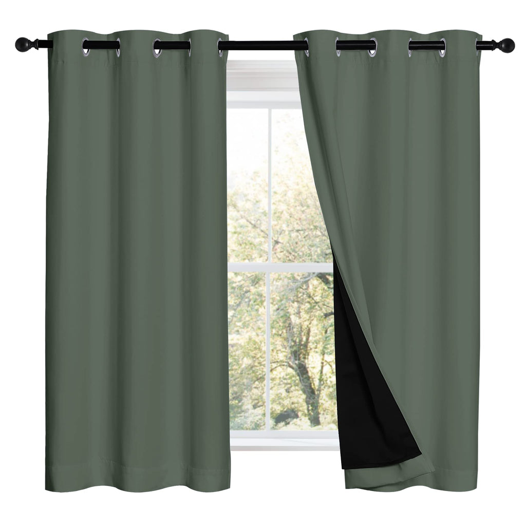 NICETOWN 100% Blackout Curtains 54 inches Long, Double-Deck Completely Blackout Window Treatment Thermal Insulated Lined Drapes for Small Window (Dark Mallard, 1 Pair, 42 inches Width Each Panel)