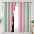 Estelar Textiler Ombre Sage Green and Pink Blackout Curtains 63 Inch Length 2 Panels for Playroom, Gradient Thermal Insulated Full Light Blocking Grommet Blackout Drapes for Kids Room, 52Wx63L