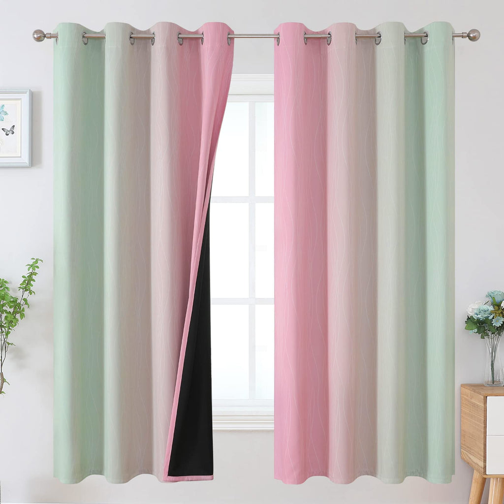 Estelar Textiler Sage Green and Pink Ombre Blackout Curtains for Bedroom