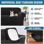 H.VERSAILTEX High Stretch Sofa Slipcover 4 Piece Cover Velvet Furniture Protector Form Fit Thick Velvet Extra Large Sofa Cover for 3 Cushion Couch Width Up to 97 Inch (Large Sofa, Jet Black)
