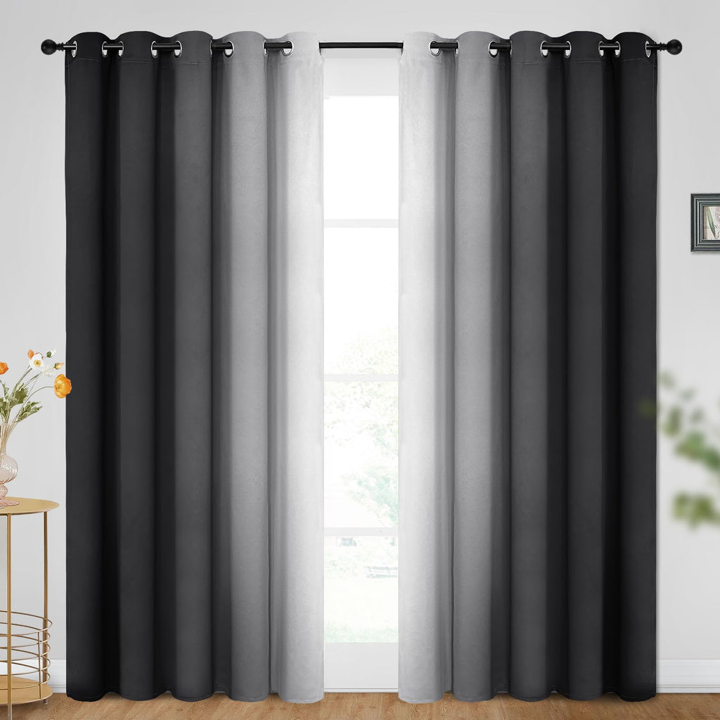 SimpleHome Ombre Black to Grey White Curtains for Living Room 62Wx84L
