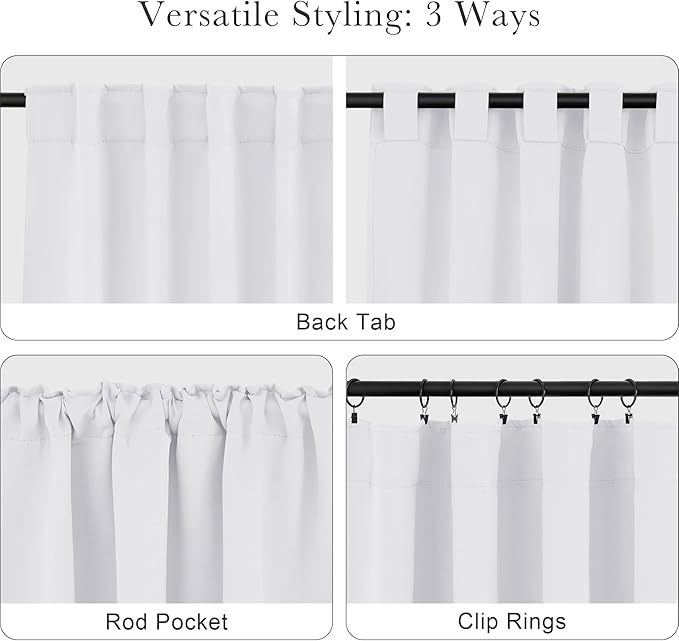 PONY DANCE 50% Blackout Window Curtain Panels - 42 W x 72 L Pure White Light Filtering Bedroom Drapes Blinds Back Tab & Rod Pocket Window Treatments Energy Saving for Living Room, 2 Pieces