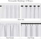 PONY DANCE Living Room Curtains - 42 W x 90 L, Pure White Long Blackout Panels Set Window Treatments Thermal Insulated Light Blocking Back Tab/Rod Pocket Curtain Drapes, Double Pieces