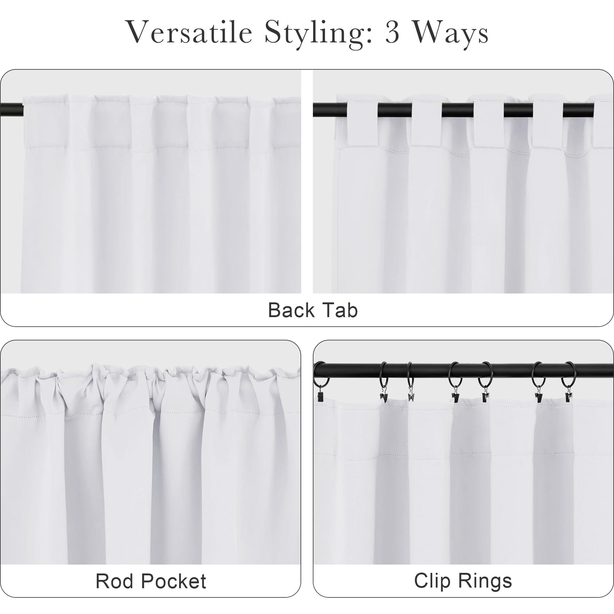 PONY DANCE 50% Light Filtering Curtains 84 inch Long, Back Tab & Rod Pocket Nursery Room Darkening Curtains for Bedroom and Living Room Decoration, 42 Inches Wide, 2 Panels Set, Pure White