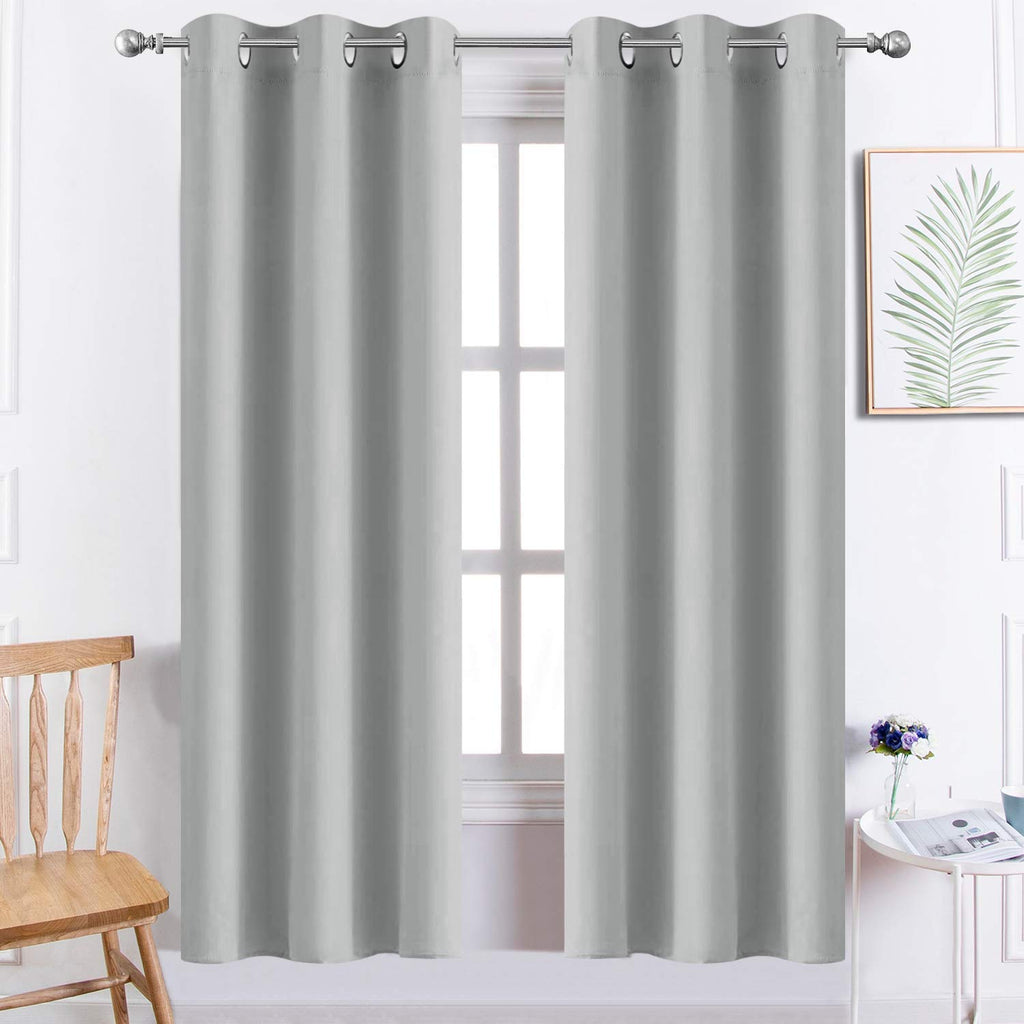 Yakamok Blackout Curtains 38x72 inch Light Grey Thermal Drapes-Bedroom