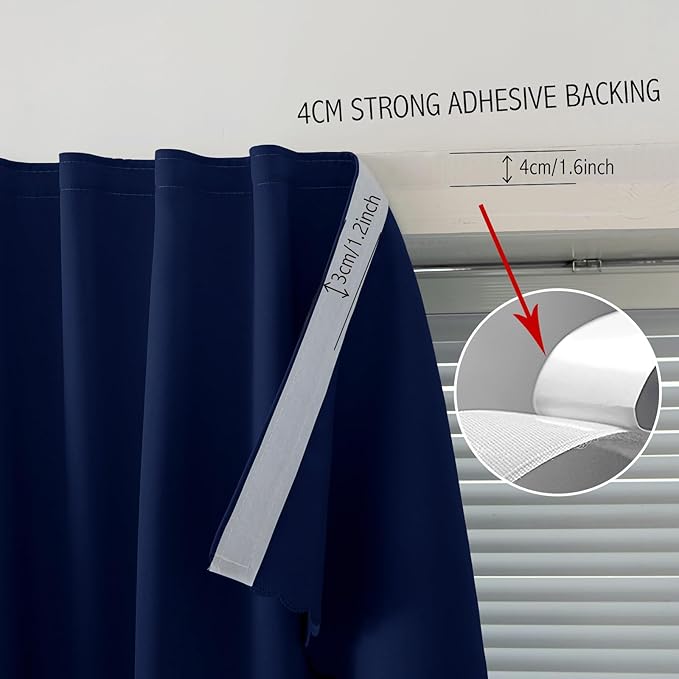 Self Adhesive Portable Blackout Curtains for Bedroom Easy to Install Window Thermal Lnsulated Kitchen Room Darkening Small Window Curtains, 59" W X 84" L, Navy Blue, 1 Panel