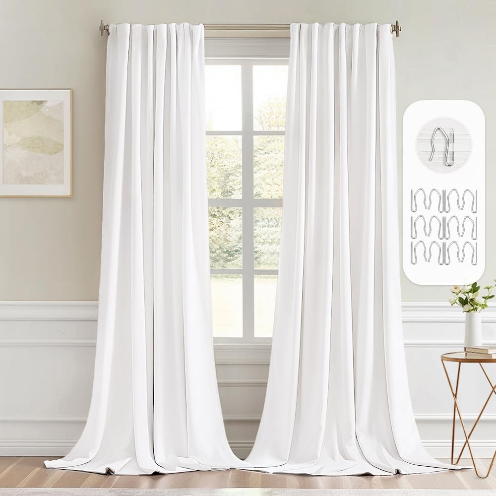 MIULEE Pure White Back Tab Blackout Curtains 52x108 Inch Long 2 Panels Set