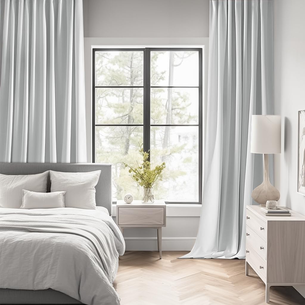 MIULEE Greyish White Back Tab Blackout Curtains 52x102 Inch Long 2 Panels